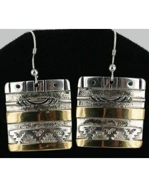 12kt Gold Filled and .925 Sterling Silver Handmade MOUNTAIN Certified Authentic Navajo Earring Native American Earrings 370923034848