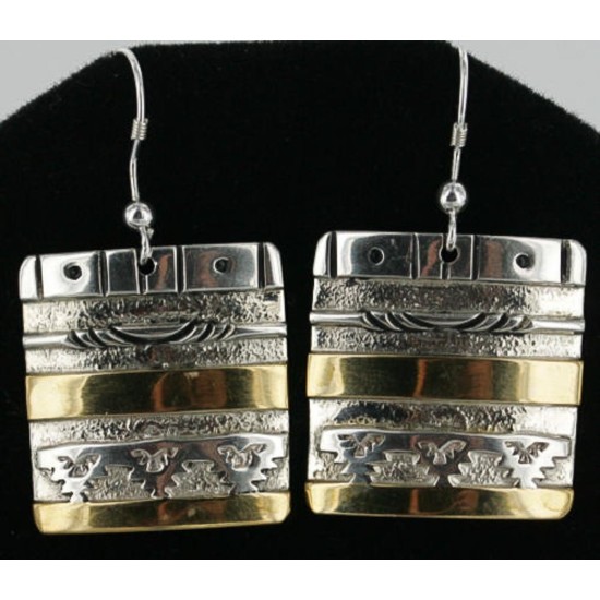 12kt Gold Filled and .925 Sterling Silver Handmade MOUNTAIN Certified Authentic Navajo Earring Native American Earrings 370923034848