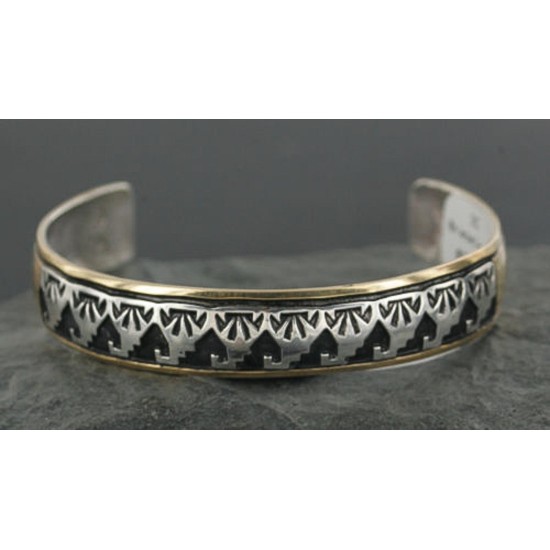 12kt Gold Filled and .925 Sterling Silver Handmade Mountains Certified Authentic Navajo Silver Native American Bracelet 370929234035