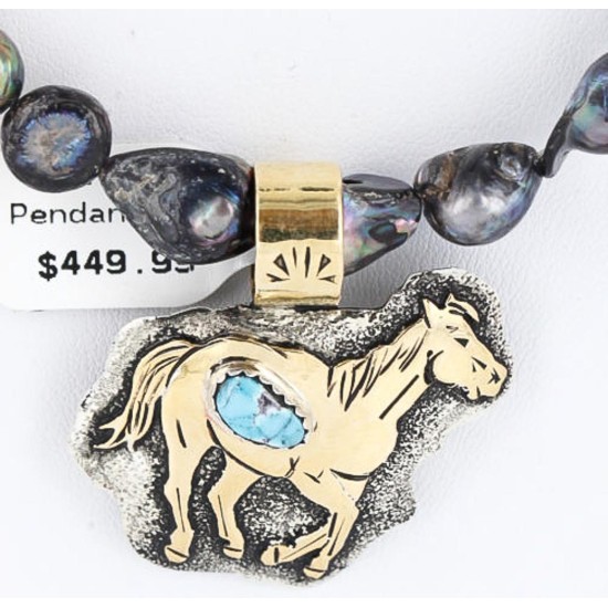 12kt Gold Filled and .925 Sterling Silver Handmade Pendant and Handmade Clasp Horse Certified Authentic Native American Necklace 371038212855