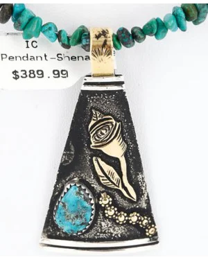 12kt Gold Filled and .925 Sterling Silver Handmade Rose Certified Authentic Navajo Turquoise Native American Necklace 371047910070