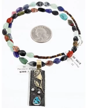 12kt Gold Filled and .925 Sterling Silver Handmade Rose Certified Authentic Navajo Turquoise Native American Necklace 390784295279