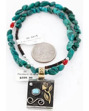 12kt Gold Filled and .925 Sterling Silver Handmade Rose Certified Authentic Navajo Turquoise Native American Necklace 390789490052