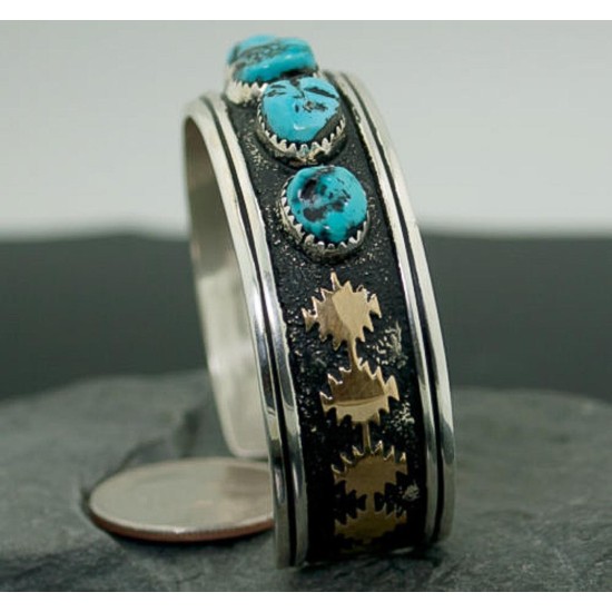 12kt Gold Filled and .925 Sterling Silver Handmade Star Certified Authentic Navajo Turquoise Native American Bracelet 370915686318 12kt Gold Filled and .925 Sterling Silver Handmade Star Certified Authentic Navajo Turquoise Native American Bracelet 370915686318
