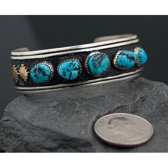 12kt Gold Filled and .925 Sterling Silver Handmade Star Certified Authentic Navajo Turquoise Native American Bracelet 370915686318 12kt Gold Filled and .925 Sterling Silver Handmade Star Certified Authentic Navajo Turquoise Native American Bracelet 370915686318
