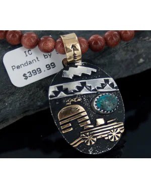 12kt Gold Filled and .925 Sterling Silver Handmade Story Teller Certified Authentic Navajo Turquoise Native American Necklace 370885824013