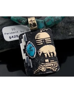 12kt Gold Filled and .925 Sterling Silver Handmade Storyteller Certified Authentic Navajo Turquoise Native American Necklace 370856173602