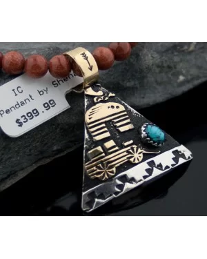 12kt Gold Filled and .925 Sterling Silver Handmade Storyteller Certified Authentic Navajo Turquoise Native American Necklace 370877295917