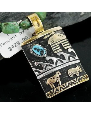 12kt Gold Filled and .925 Sterling Silver Handmade Storyteller Certified Authentic Navajo Turquoise Native American Necklace 370903533016 12kt Gold Filled and .925 Sterling Silver Handmade Storyteller Certified Authentic Navajo Turquoise Native American Necklace 370903533016