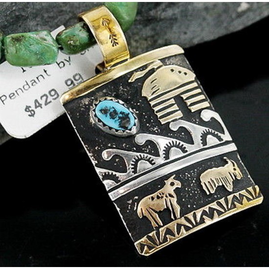 12kt Gold Filled and .925 Sterling Silver Handmade Storyteller Certified Authentic Navajo Turquoise Native American Necklace 370903533016