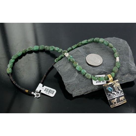 12kt Gold Filled and .925 Sterling Silver Handmade Storyteller Certified Authentic Navajo Turquoise Native American Necklace 370903533016 12kt Gold Filled and .925 Sterling Silver Handmade Storyteller Certified Authentic Navajo Turquoise Native American Necklace 370903533016