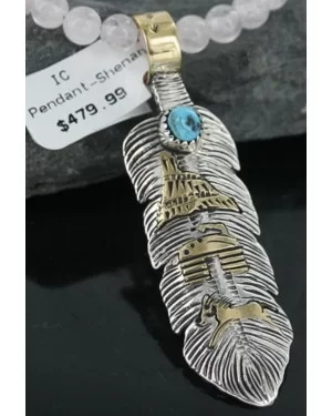 12kt Gold Filled and .925 Sterling Silver Handmade Storyteller Certified Authentic Navajo Turquoise Native American Necklace 390678616125