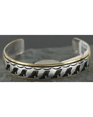 12kt Gold Filled and .925 Sterling Silver Handmade Wave Certified Authentic Navajo Native American Bracelet 390690377596