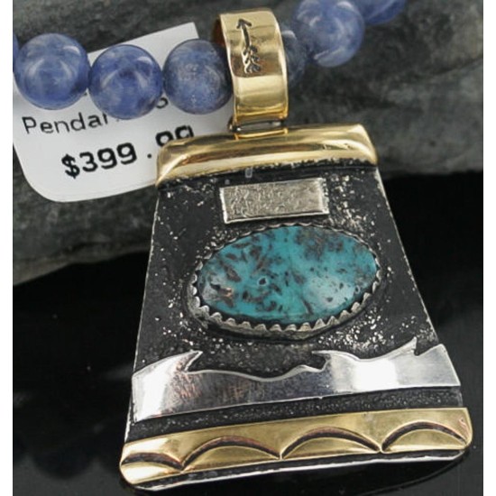 12kt Gold Filled and .925 Sterling Silver Handmade Wave Certified Authentic Navajo Turquoise Native American Necklace 370924708167