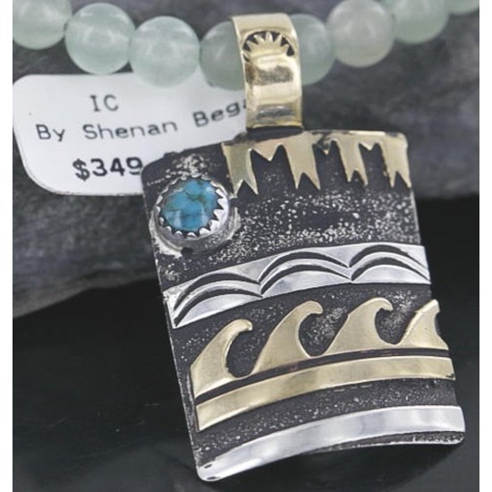 12kt Gold Filled and .925 Sterling Silver Handmade Wave Certified Authentic Navajo Turquoise Native American Necklace 370980062088