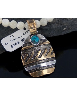 12kt Gold Filled and .925 Sterling Silver Handmade Wave Certified Authentic Navajo Turquoise Native American Necklace 390655155905