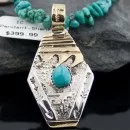 12kt Gold Filled and .925 Sterling Silver Handmade Wave Certified Authentic Navajo Turquoise Native American Necklace 390681780208