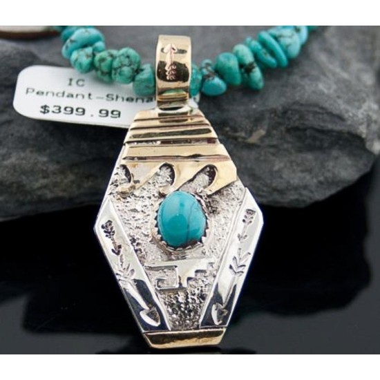 12kt Gold Filled and .925 Sterling Silver Handmade Wave Certified Authentic Navajo Turquoise Native American Necklace 390681780208