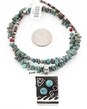 12kt Gold Filled and .925 Sterling Silver Handmade Wave Certified Authentic Navajo Turquoise Native American Necklace 390845668623