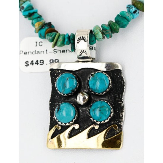 12kt Gold Filled and .925 Sterling Silver Handmade Wave Certified Authentic Navajo Turquoise Native American Necklace 390852222778