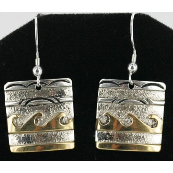12kt Gold Filled and .925 Sterling Silver Handmade WAVES Certified Authentic Navajo Native American Earrings 370953615302