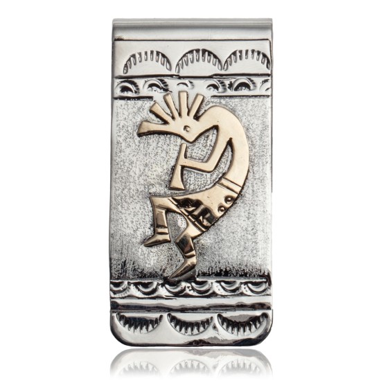 12kt Gold Filled and .925 Sterling Silver Kokopelli Handmade Certified Authentic Navajo Native American Money Clip 11260-2