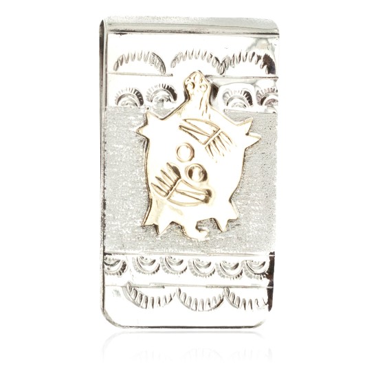 12kt Gold Filled and .925 Sterling Silver Turtle Handmade Certified Authentic Navajo Native American Money Clip 11257