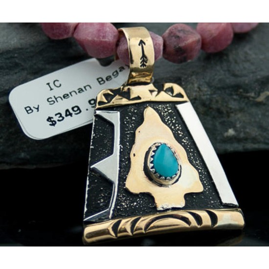 12kt Gold Filled Handmade Arrow Certified Authentic .925 Sterling Silver Navajo Turquoise Native American Necklace 390641102886