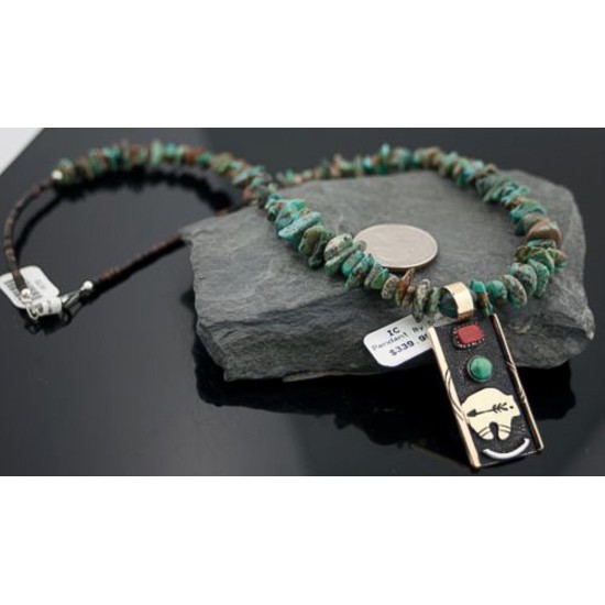 12kt Gold Filled, Handmade Bear Arrow Turquoise .925 Sterling Silver Certified Authentic Navajo 521 Native American Necklace 390576104133 12kt Gold Filled, Handmade Bear Arrow Turquoise .925 Sterling Silver Certified Authentic Navajo 521 Native American Necklace 390576104133