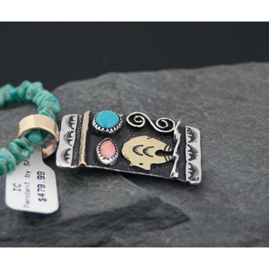 12kt Gold Filled, Handmade Bear Turquoise Spiny Oyster and .925 Sterling Silver Certified Authentic Navajo 386 Native American Necklace 370799144128 12kt Gold Filled, Handmade Bear Turquoise Spiny Oyster and .925 Sterling Silver Certified Authentic Navajo 386 Native American Necklace 370799144128