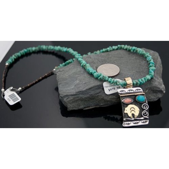 12kt Gold Filled, Handmade Bear Turquoise Spiny Oyster and .925 Sterling Silver Certified Authentic Navajo 386 Native American Necklace 370799144128 12kt Gold Filled, Handmade Bear Turquoise Spiny Oyster and .925 Sterling Silver Certified Authentic Navajo 386 Native American Necklace 370799144128