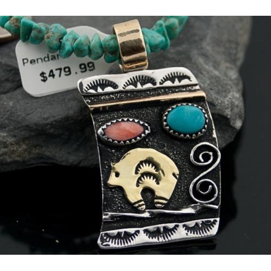 12kt Gold Filled, Handmade Bear Turquoise Spiny Oyster and .925 Sterling Silver Certified Authentic Navajo 386 Native American Necklace 370799144128 12kt Gold Filled, Handmade Bear Turquoise Spiny Oyster and .925 Sterling Silver Certified Authentic Navajo 386 Native American Necklace 370799144128