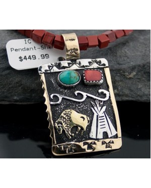 12kt Gold Filled Handmade Buffalo Coral Turquoise .925 Sterling Silver Certified Authentic Navajo Native American Necklace 390594947363
