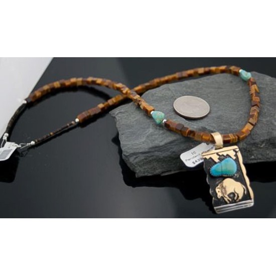 12kt Gold Filled Handmade Buffalo Turquoise .925 Sterling Silver Certified Authentic Navajo 3 Native American Necklace 390597267000 12kt Gold Filled Handmade Buffalo Turquoise .925 Sterling Silver Certified Authentic Navajo 3 Native American Necklace 390597267000