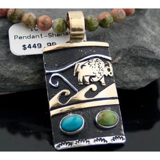 12kt Gold Filled Handmade Buffalo Turquoise .925 Sterling Silver Certified Authentic Navajo Native American Necklace 390590582542 12kt Gold Filled Handmade Buffalo Turquoise .925 Sterling Silver Certified Authentic Navajo Native American Necklace 390590582542