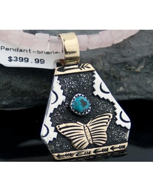 12kt Gold Filled Handmade Butterfly Natural Turquoise .925 Sterling Silver Certified Authentic Navajo Native American Necklace 390599158513