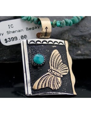 12kt Gold Filled Handmade Butterfly Turquoise .925 Sterling Silver Certified Authentic Navajo Native American Necklace 370834465457