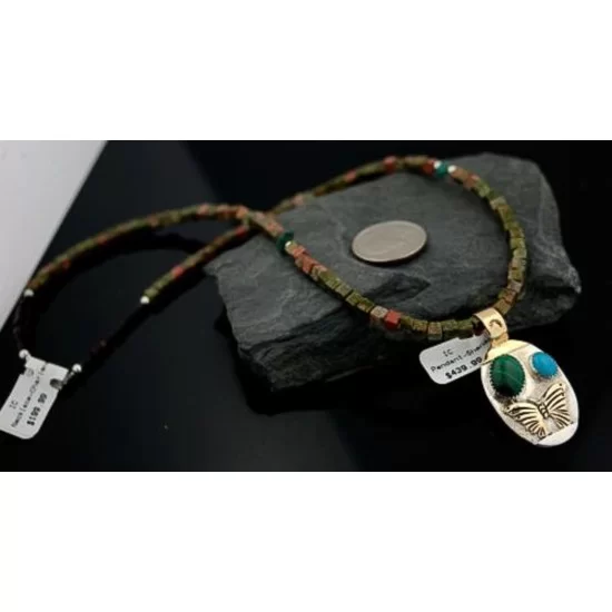 12kt Gold Filled Handmade Butterfly Turquoise Coral .925 Sterling Silver Certified Authentic Navajo Native American Necklace 390587495459