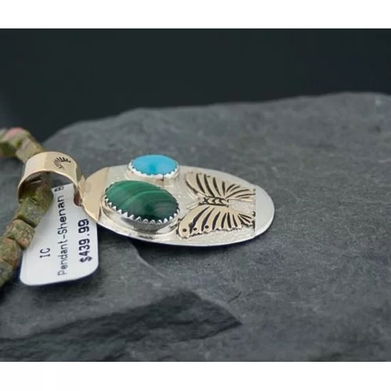 12kt Gold Filled Handmade Butterfly Turquoise Coral .925 Sterling Silver Certified Authentic Navajo Native American Necklace 390587495459