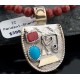 12kt Gold Filled Handmade Certified Authentic .925 Sterling Silver Navajo Natural Coral and Turquoise Native American Necklace 390616858879