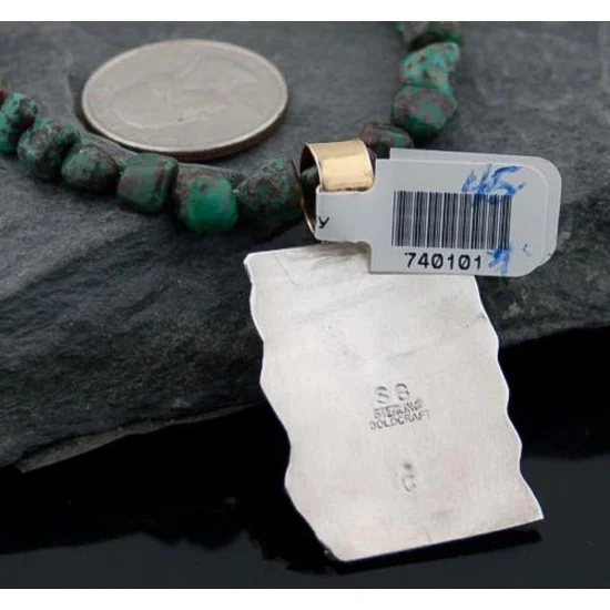 12kt Gold Filled Handmade Certified Authentic .925 Sterling Silver Navajo Natural Malachite and Turquoise Native American Necklace 390614969457