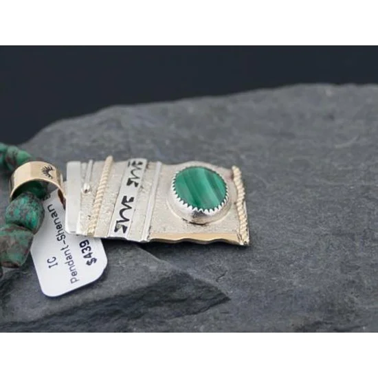 12kt Gold Filled Handmade Certified Authentic .925 Sterling Silver Navajo Natural Malachite and Turquoise Native American Necklace 390614969457