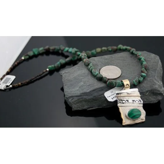 12kt Gold Filled Handmade Certified Authentic .925 Sterling Silver Navajo Natural Malachite and Turquoise Native American Necklace 390614969457