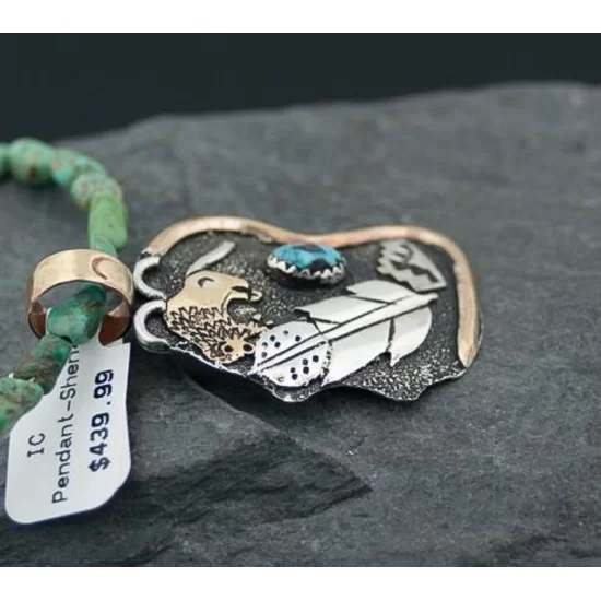 12kt Gold Filled Handmade Feather Buffalo Turquoise .925 Sterling Silver Navajo Necklace 740101-32-790102 12kt Gold Filled Handmade Feather Buffalo Turquoise .925 Sterling Silver Navajo Necklace 740101-32-790102
