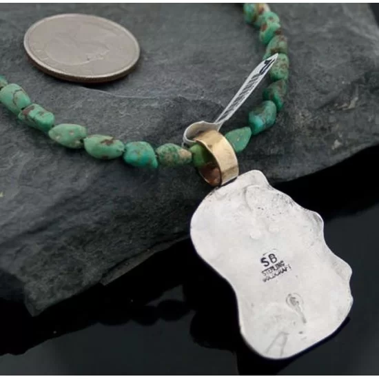12kt Gold Filled Handmade Feather Buffalo Turquoise .925 Sterling Silver Navajo Necklace 740101-32-790102 12kt Gold Filled Handmade Feather Buffalo Turquoise .925 Sterling Silver Navajo Necklace 740101-32-790102