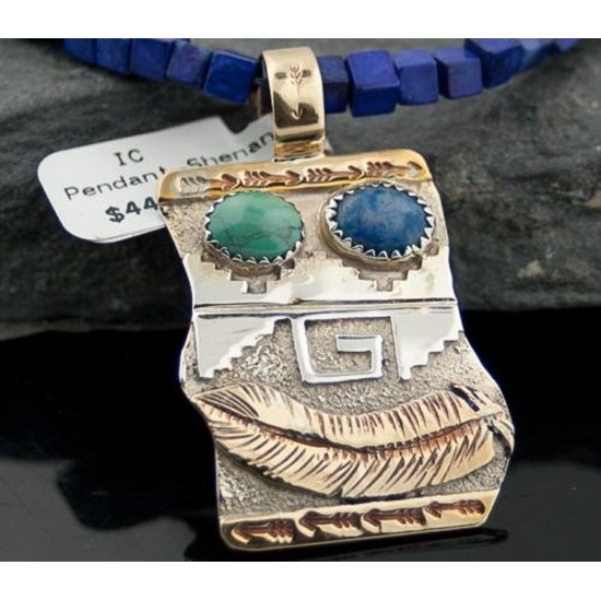 12kt Gold Filled Handmade Feather LAPIS and Turquoise .925 Sterling Silver Certified Authentic Navajo Native American Necklace 390603321284
