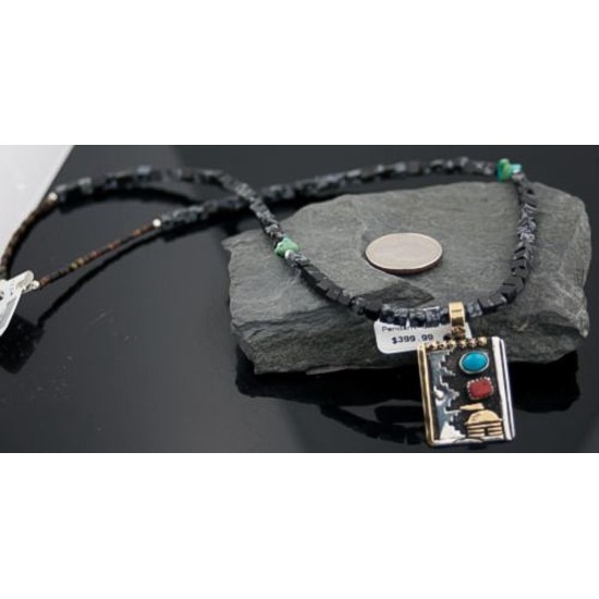 12kt Gold Filled Handmade Hogan Certified Authentic Navajo .925 Sterling Silver Turquoise Native American Necklace 370812723038