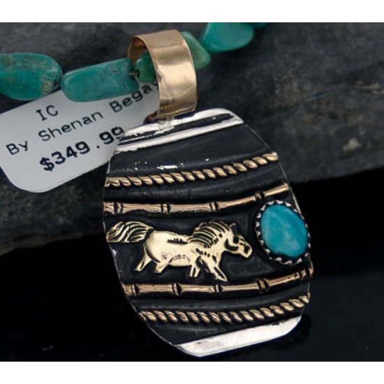 12kt Gold Filled Handmade Horse Certified Authentic .925 Sterling Silver Navajo Turquoise Native American Necklace 370885895069