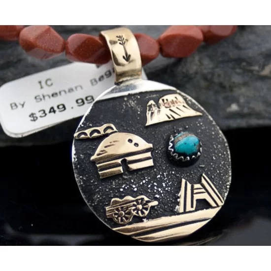 12kt Gold Filled Handmade Storyteller Certified Authentic .925 Sterling Silver Navajo Turquoise Native American Necklace 390627763213 12kt Gold Filled Handmade Storyteller Certified Authentic .925 Sterling Silver Navajo Turquoise Native American Necklace 390627763213