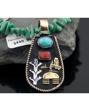 12kt Gold Filled Handmade Storyteller Turquoise Certified Authentic .925 Sterling Silver Navajo Native American Necklace 370797107769